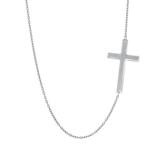 14kt 18 inches White Gold 1.05mm Shiny Oval ca ble Chain Necklace+Cross with jump Rin g at 17 inches - Johnny Dang & Co