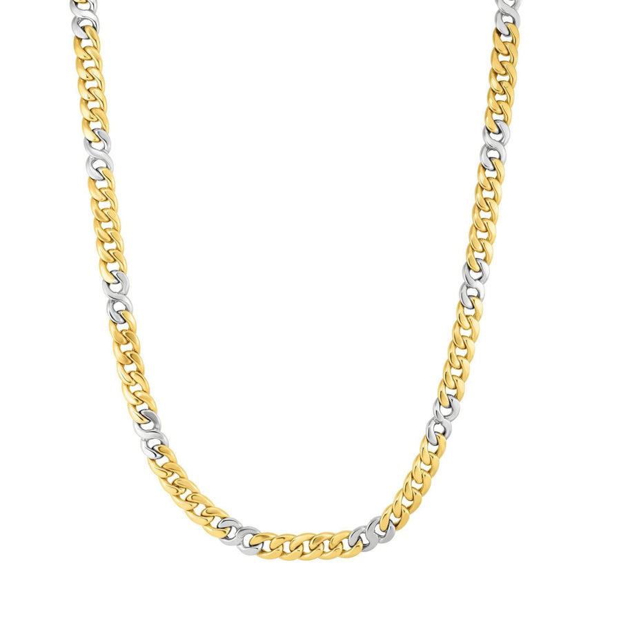 14kt Gold 22 inches Yellow+White Finish 7mm Shiny Oval Fancy Link Necklace with Lobster Clasp