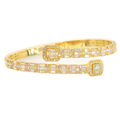 10k Gold 8.15ctw Baguette & Round Cut Diamond Baller Medium Bangle - Unisex - Johnny Dang & Co