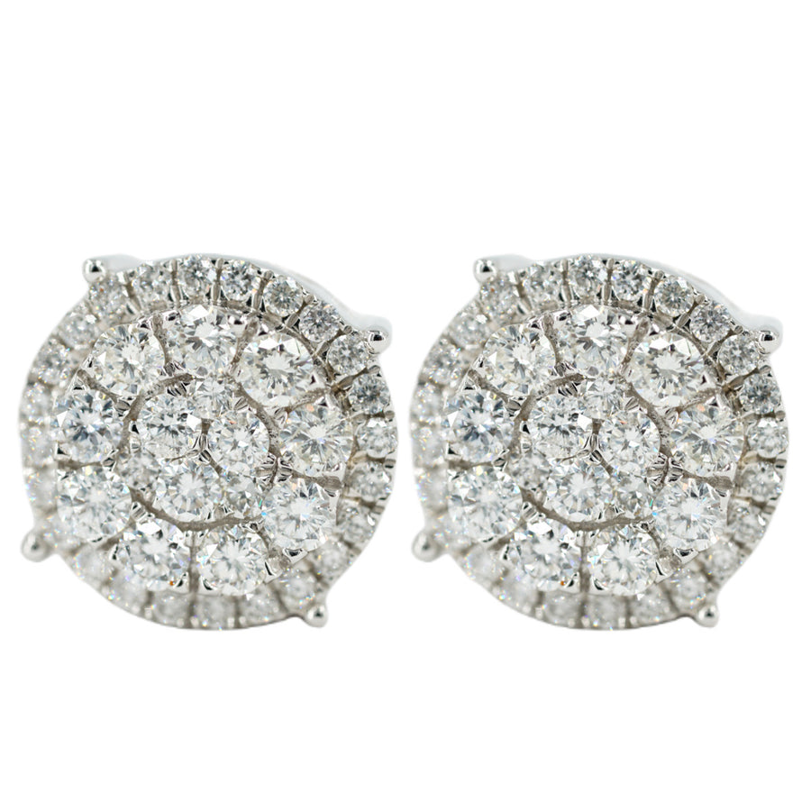 14KW 1.50CTW DIAMOND ROUND CLUSTER EARRINGS WITH HALO
