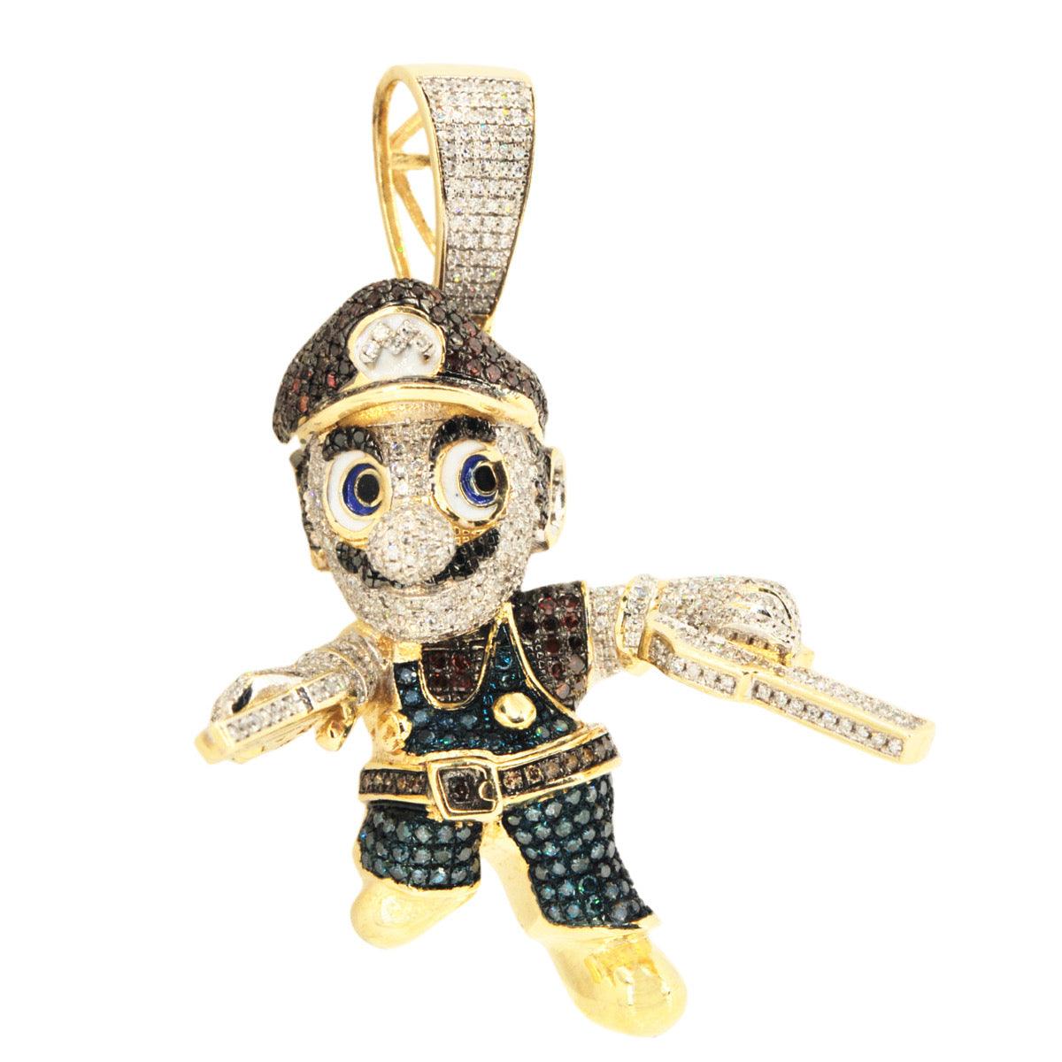 10k Yellow Gold 2.65ctw Diamond Mario w/ Guns Pendant - Johnny Dang & Co