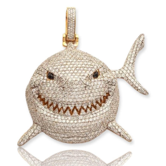 10KY 16.65CTW DIAMOND SMILING SHARK PENDANT - Johnny Dang & Co