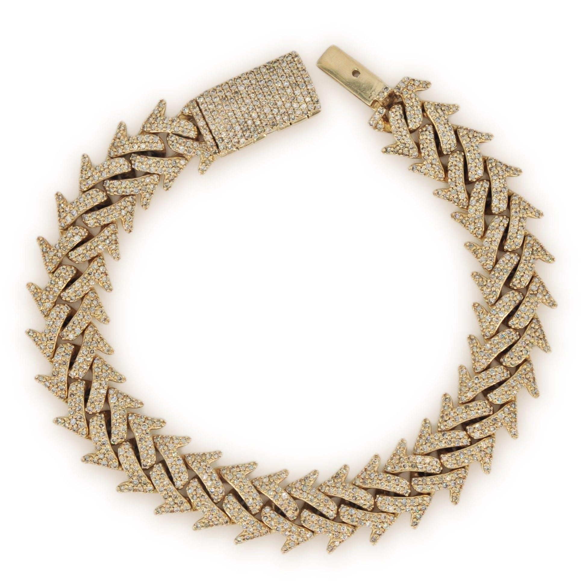 10k Yellow Gold 14mm Diamond Spiked Cuban Link Bracelet 8.5 Inches - Johnny Dang & Co