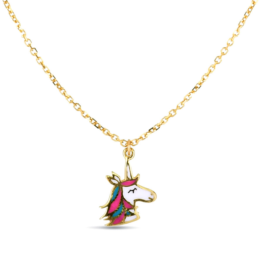 Kids 14K Gold Enamel Unicorn Necklace