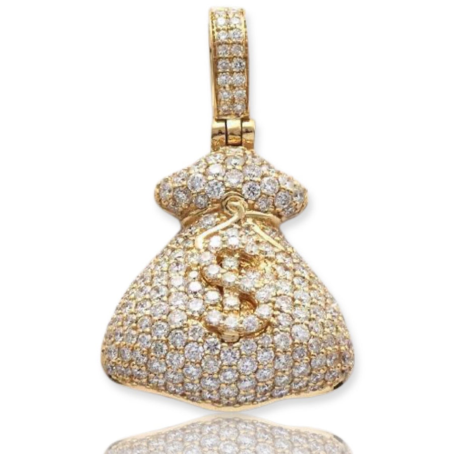 14KY 1.65CTW DIAMOND MONEY BAG WITH $ SIGN PENDANT