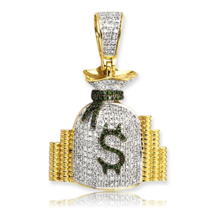 10KY 0.80CTW GREEN AND WHITE DIAMOND MONEY BAG