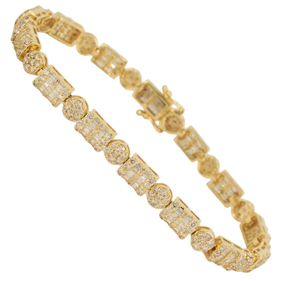 10k Yellow Gold Fancy JD&Co Baguette and Round Diamond Bracelet 6.76cttw