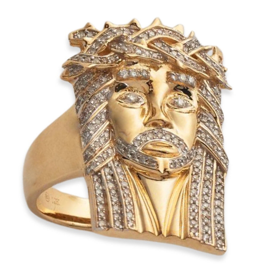10KY 0.50CTW DIAMOND JESUS HEAD MENS RING