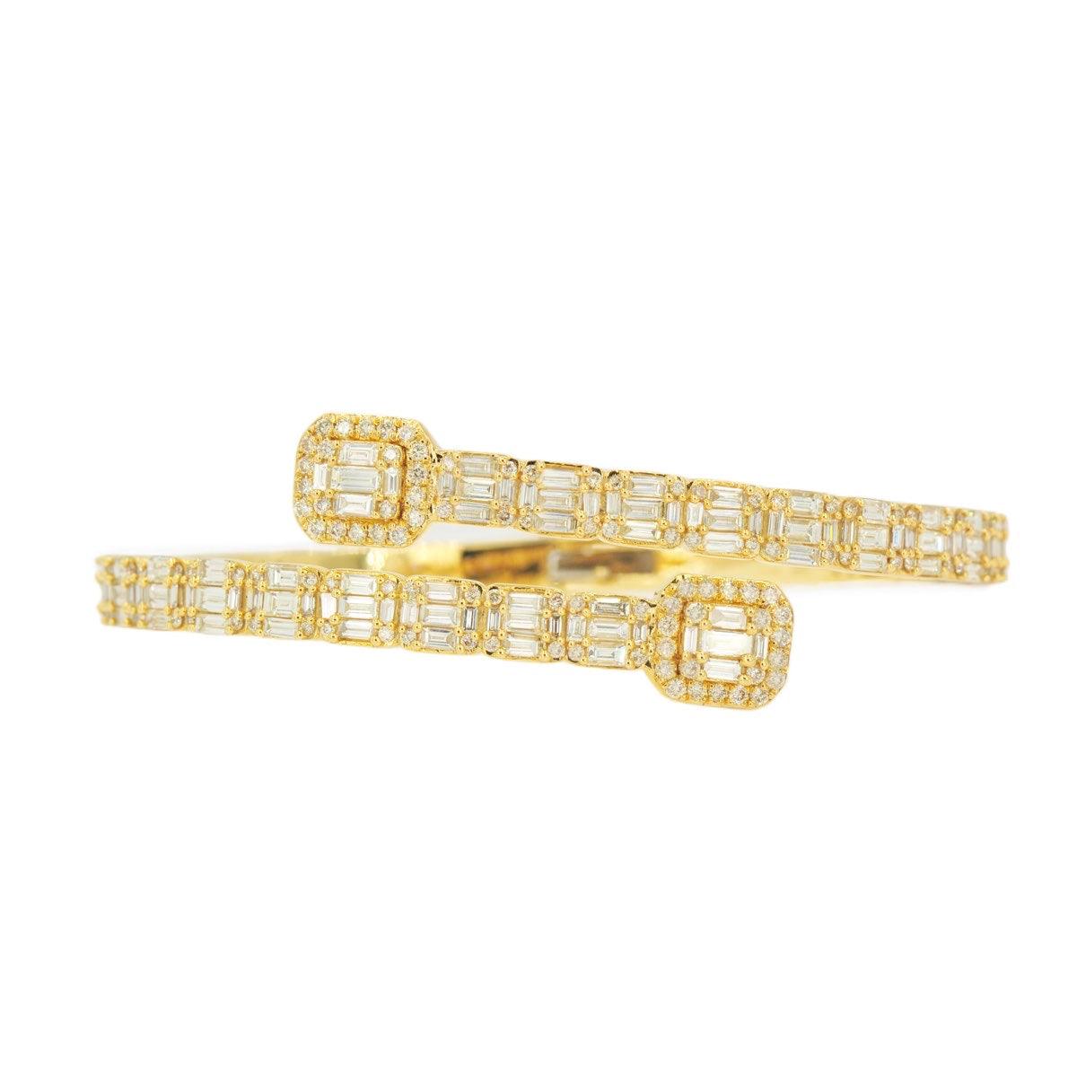 10k Gold 8.15ctw Baguette & Round Cut Diamond Baller Medium Bangle - Unisex - Johnny Dang & Co