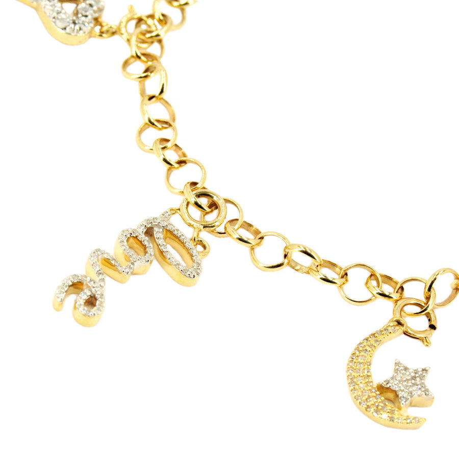 10k Gold 0.45ctw Diamond Charm Bracelet 7.5