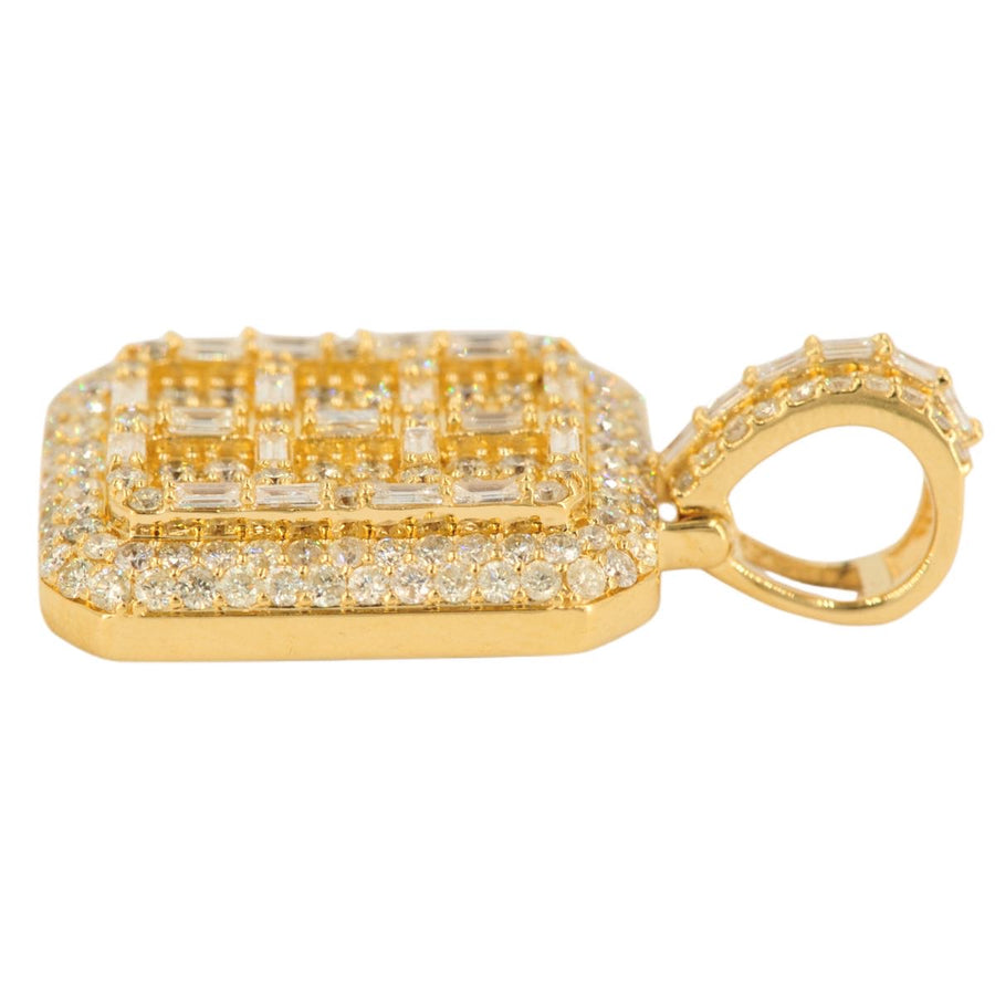10K Yellow Baguette and Round Diamond Tag Pendant 3.69cttw