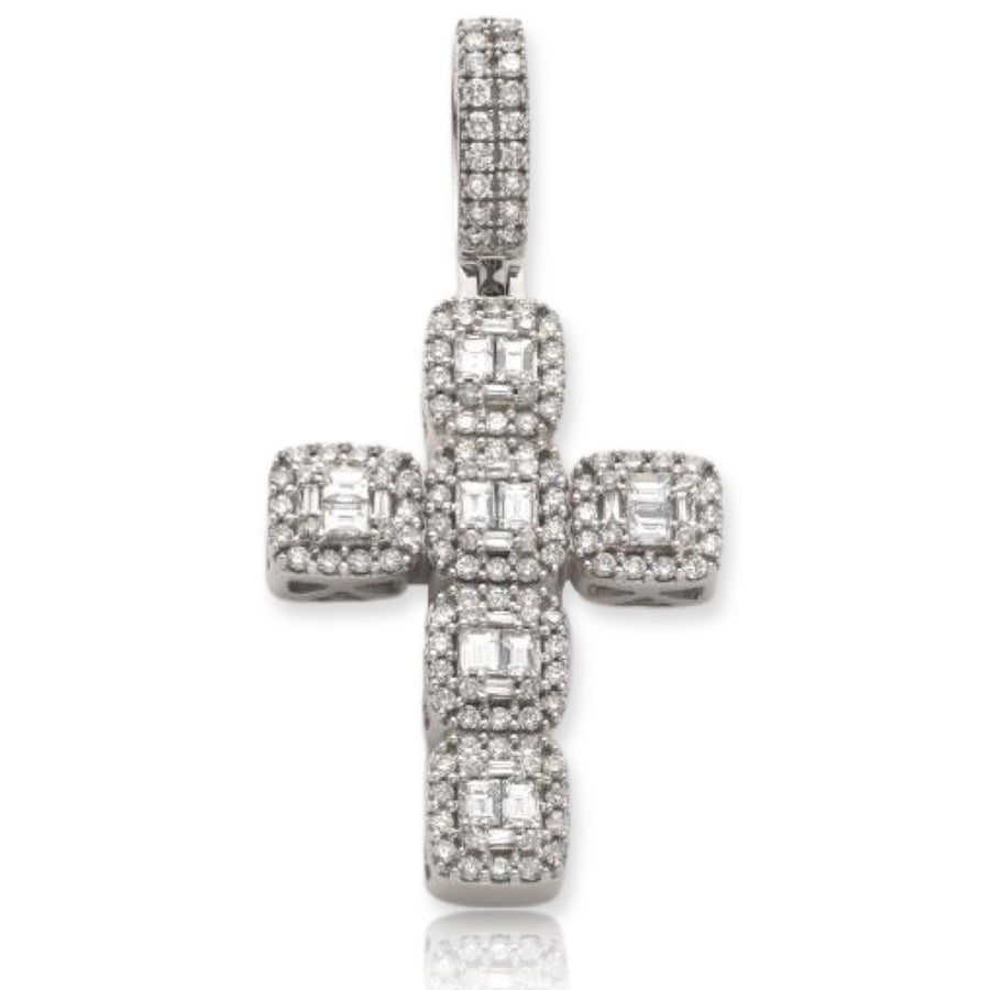 14KW 2.00CTW DIAMOND SQUARE CLUSTER CROSS PENDANT