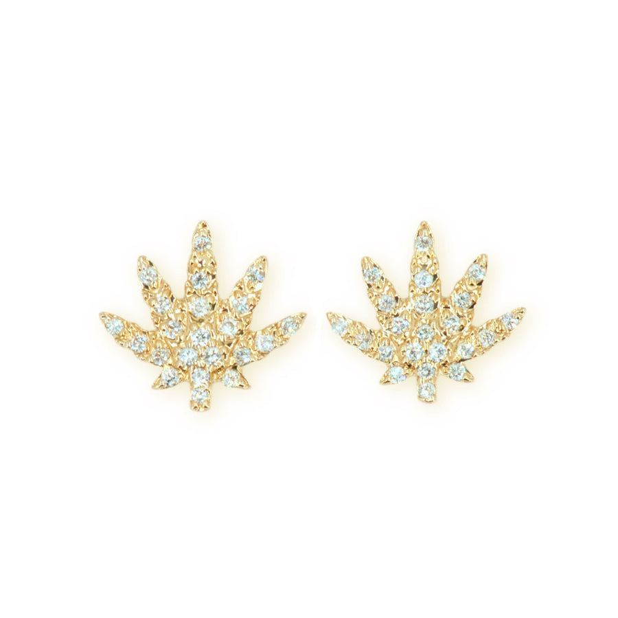 10k Yellow Gold and Diamond Herbal Leaf Earrings