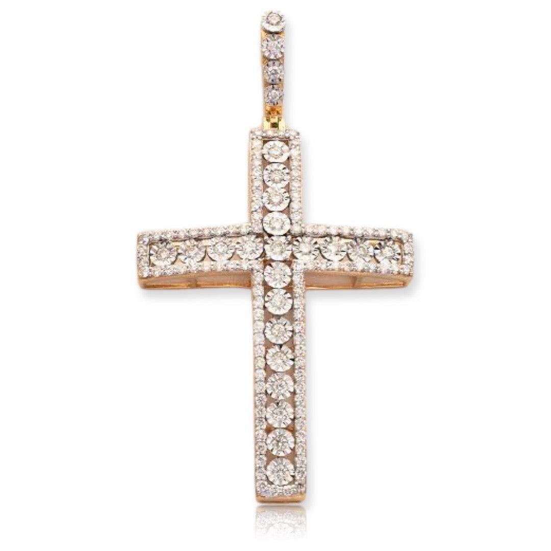 10KY 2.10CTW ILLUSION SET DIAMOND SINGLE ROW CROSS - Johnny Dang & Co