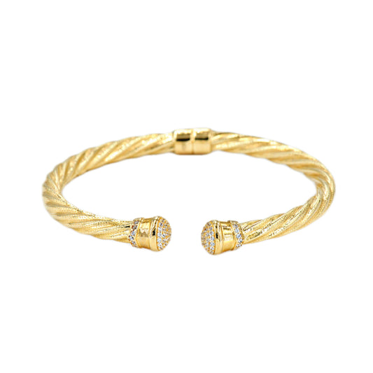 10K Yellow Gold Rope Cable Bangle With CZ - Johnny Dang & Co