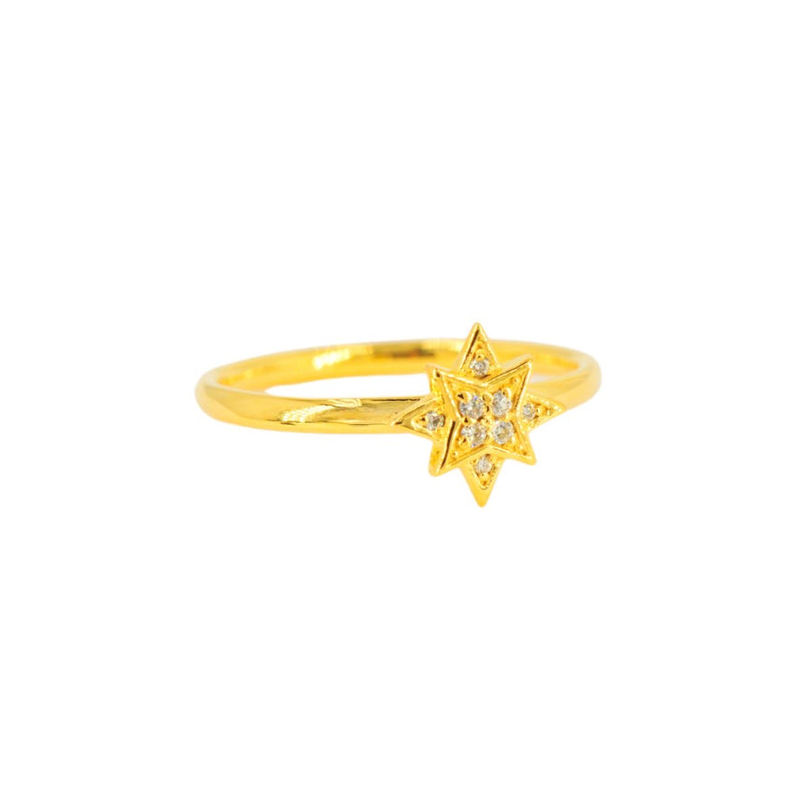 14k YELLOW GOLD AND SI DIAMOND OVERLAPPING STAR RING