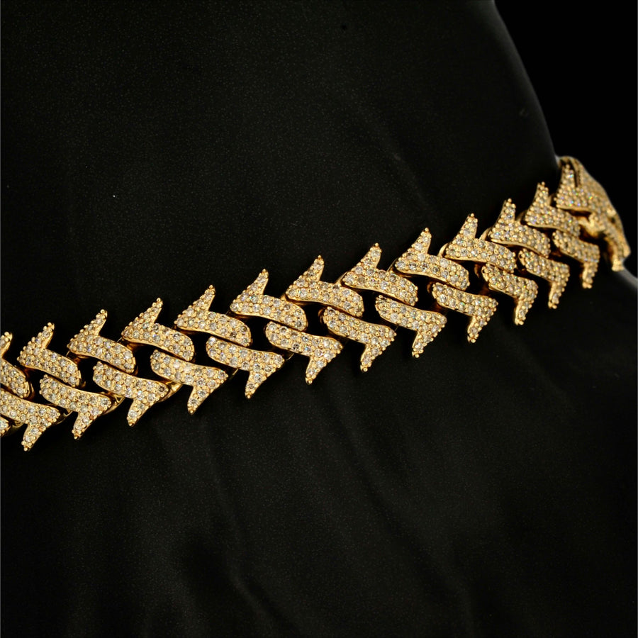 10k Yellow Gold 14mm Diamond Spiked Cuban Link Bracelet 8.5 Inches
