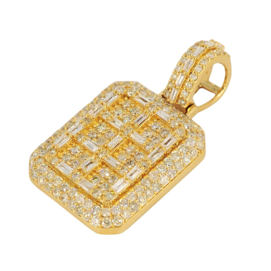 10K Yellow Baguette and Round Diamond Tag Pendant 3.69cttw