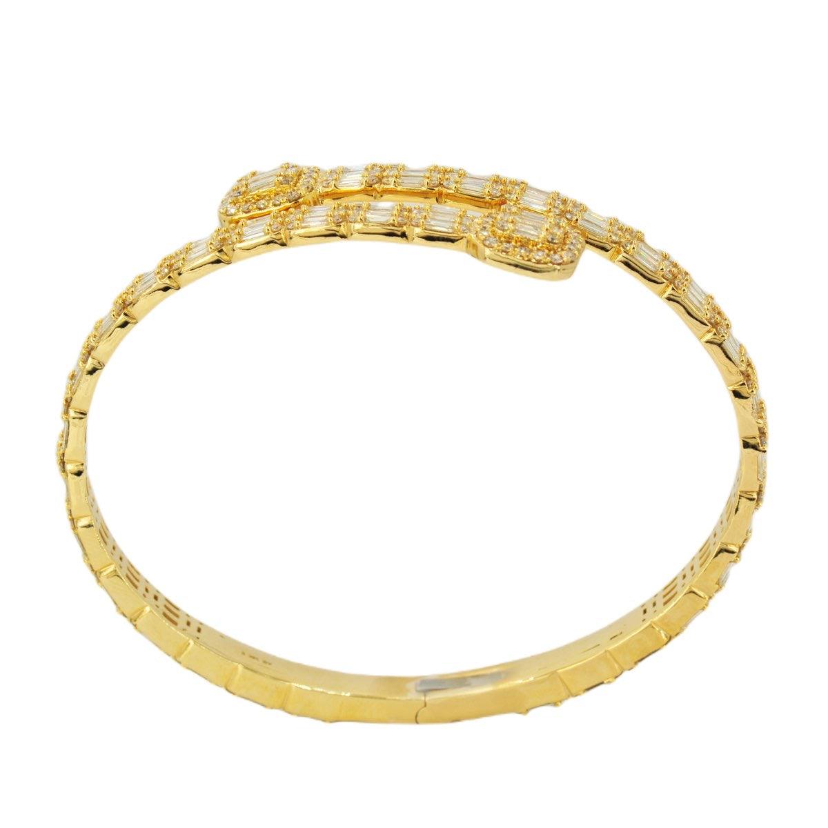 10k Gold 8.15ctw Baguette & Round Cut Diamond Baller Medium Bangle - Unisex - Johnny Dang & Co