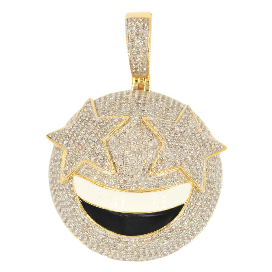 10k Yellow Gold Diamond Rock Star Emoji Pendant