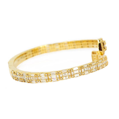10k Gold 8.15ctw Baguette & Round Cut Diamond Baller Medium Bangle - Unisex - Johnny Dang & Co