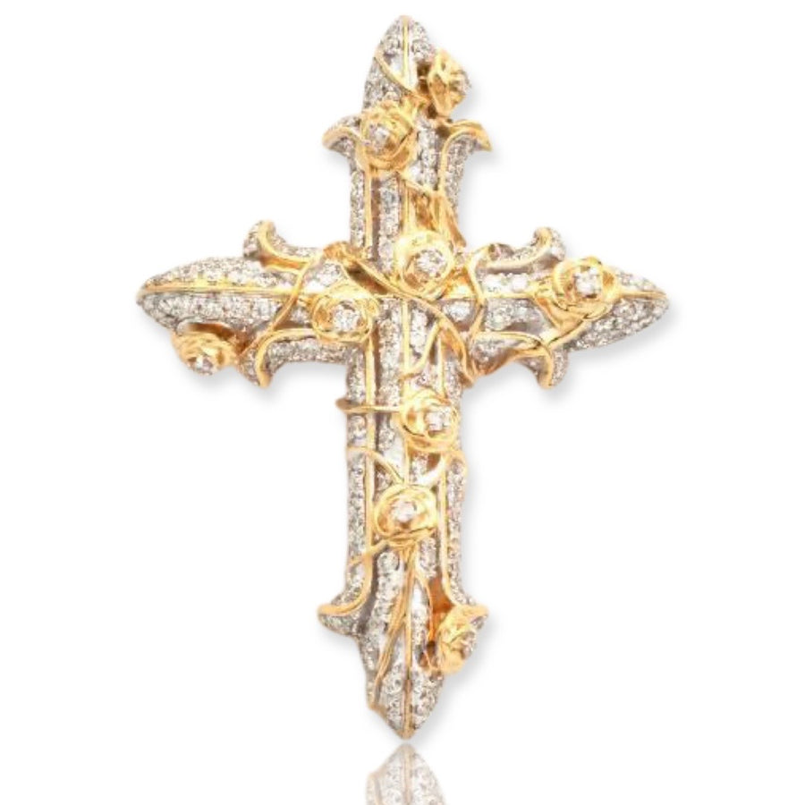 14KY 1.25CTW DIAMOND CROSS WITH ROSES