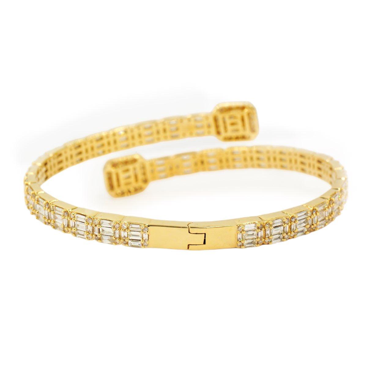 10k Gold 8.15ctw Baguette & Round Cut Diamond Baller Medium Bangle - Unisex - Johnny Dang & Co