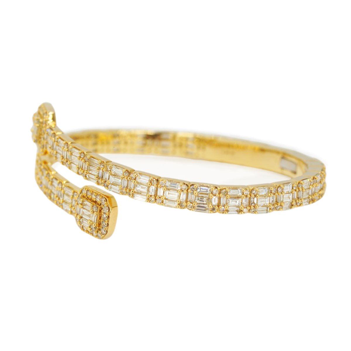 10k Gold 8.15ctw Baguette & Round Cut Diamond Baller Medium Bangle - Unisex - Johnny Dang & Co
